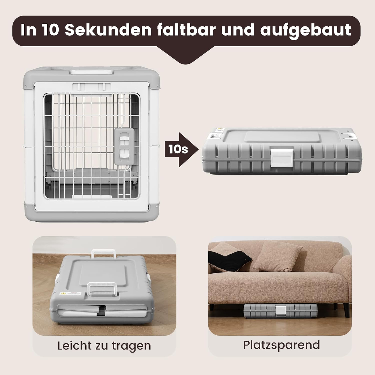 Detalle de Gardner Pet Faltbare Hundetransportbox Acryl 92x58x66 cm – Weiß, sicher, flexibel