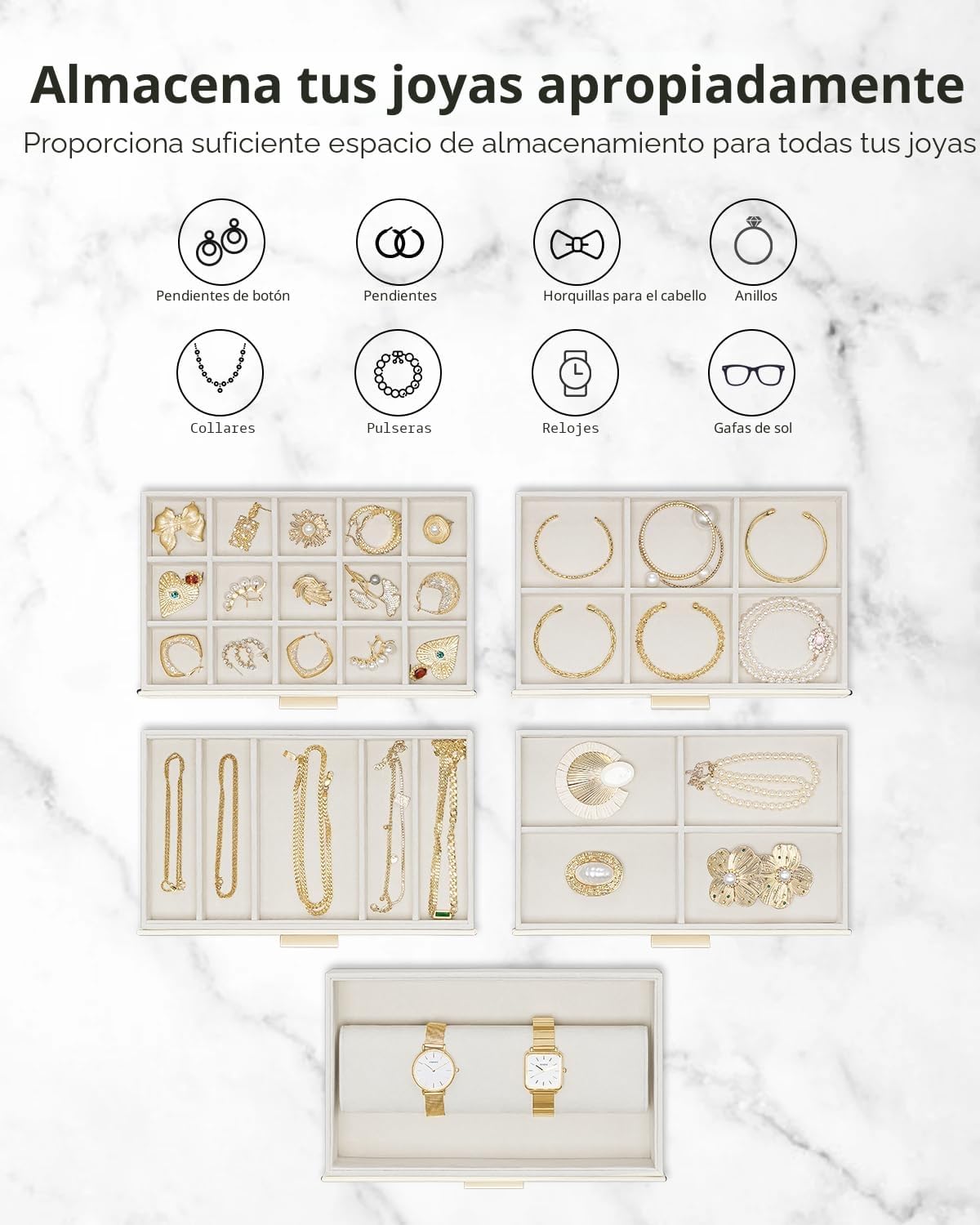 Detalle de Vlando Modern Joyero Grande: organización elegante con 6 niveles y 5 cajones extraíbles