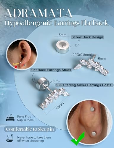 Detalle de Adramata Ohrstecker Silber 925 Helix – hypoallergene Piercings mit CZ-Verzierung