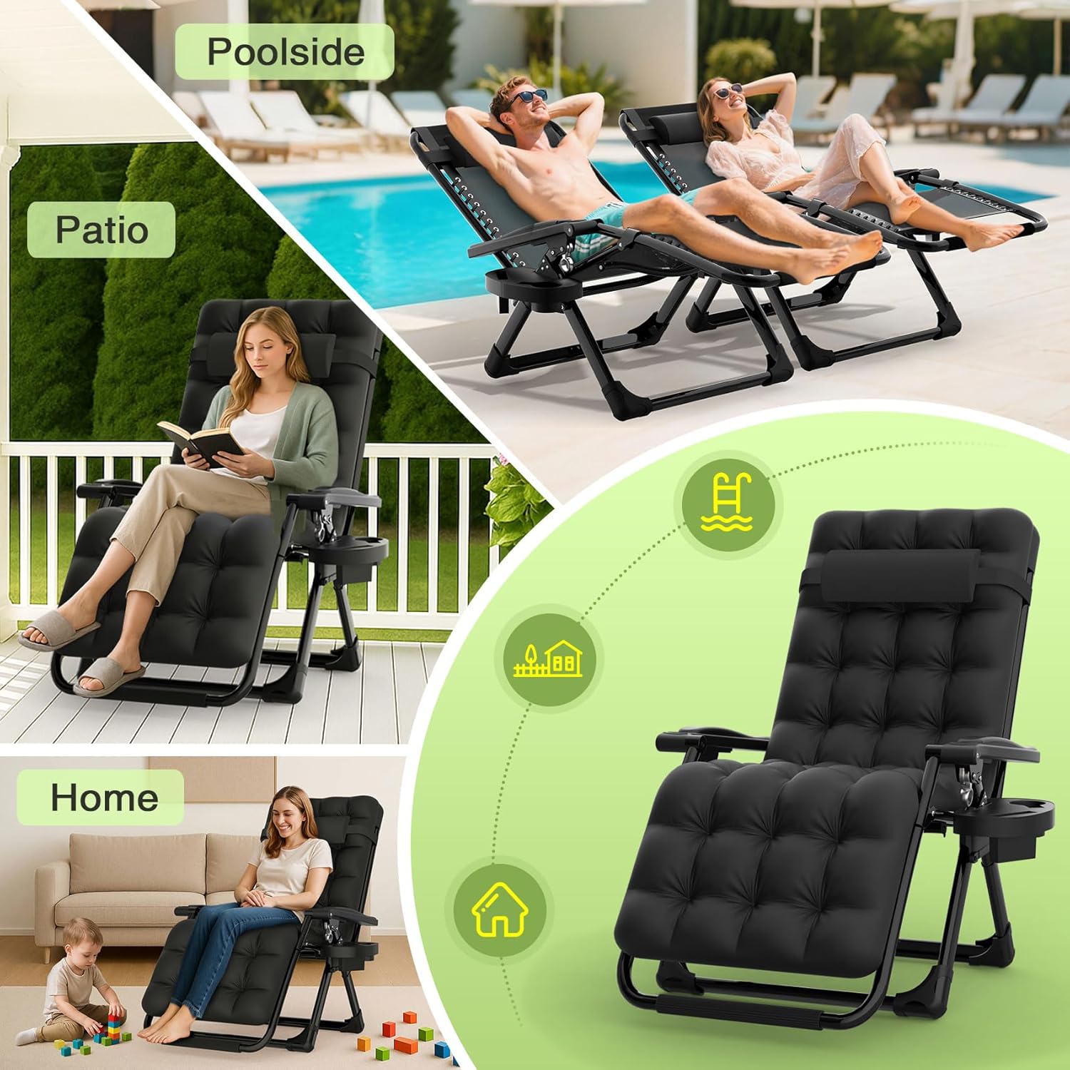 Detalle 2 de Suteck DDLZLTY-Black Zero-Gravity Reclining Chair, 26-Inch Folding