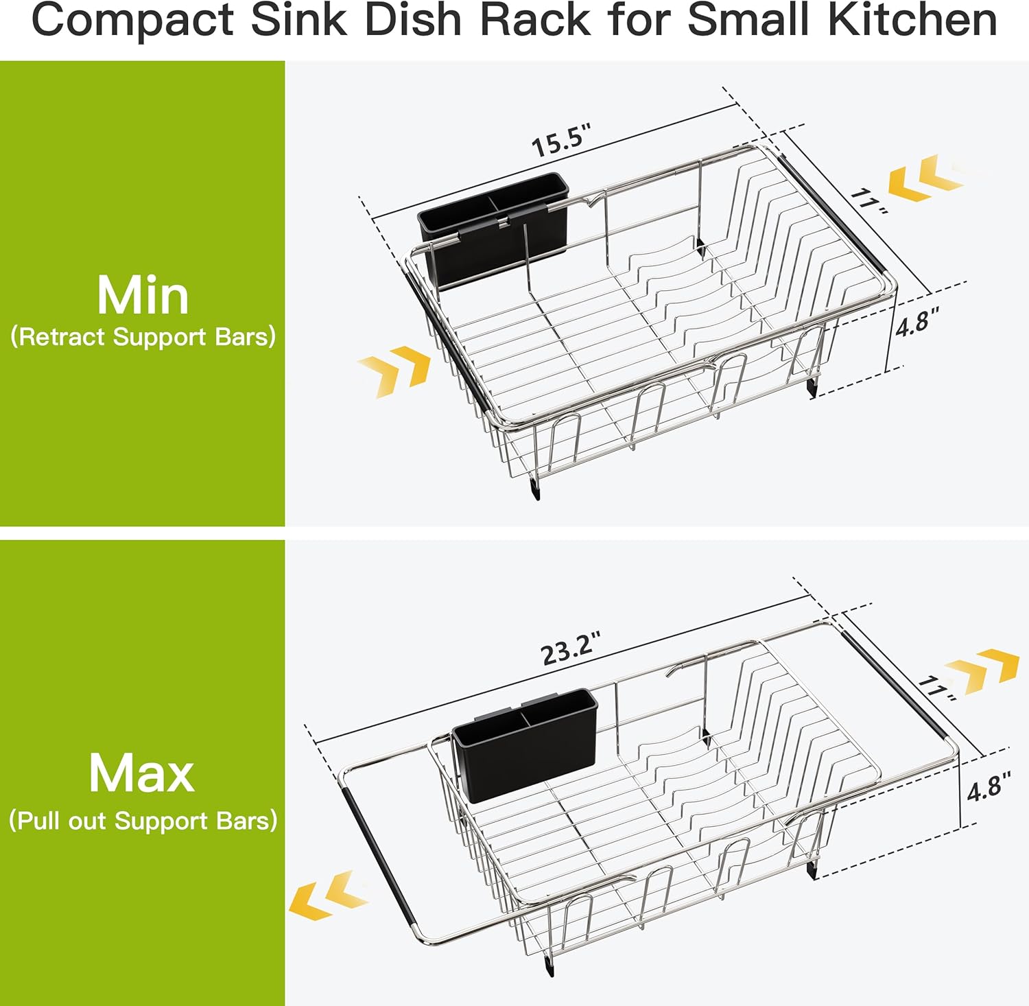Detalle 2 de JASIWAY Dish Drying Rack 15.5–23.2 in 🍽