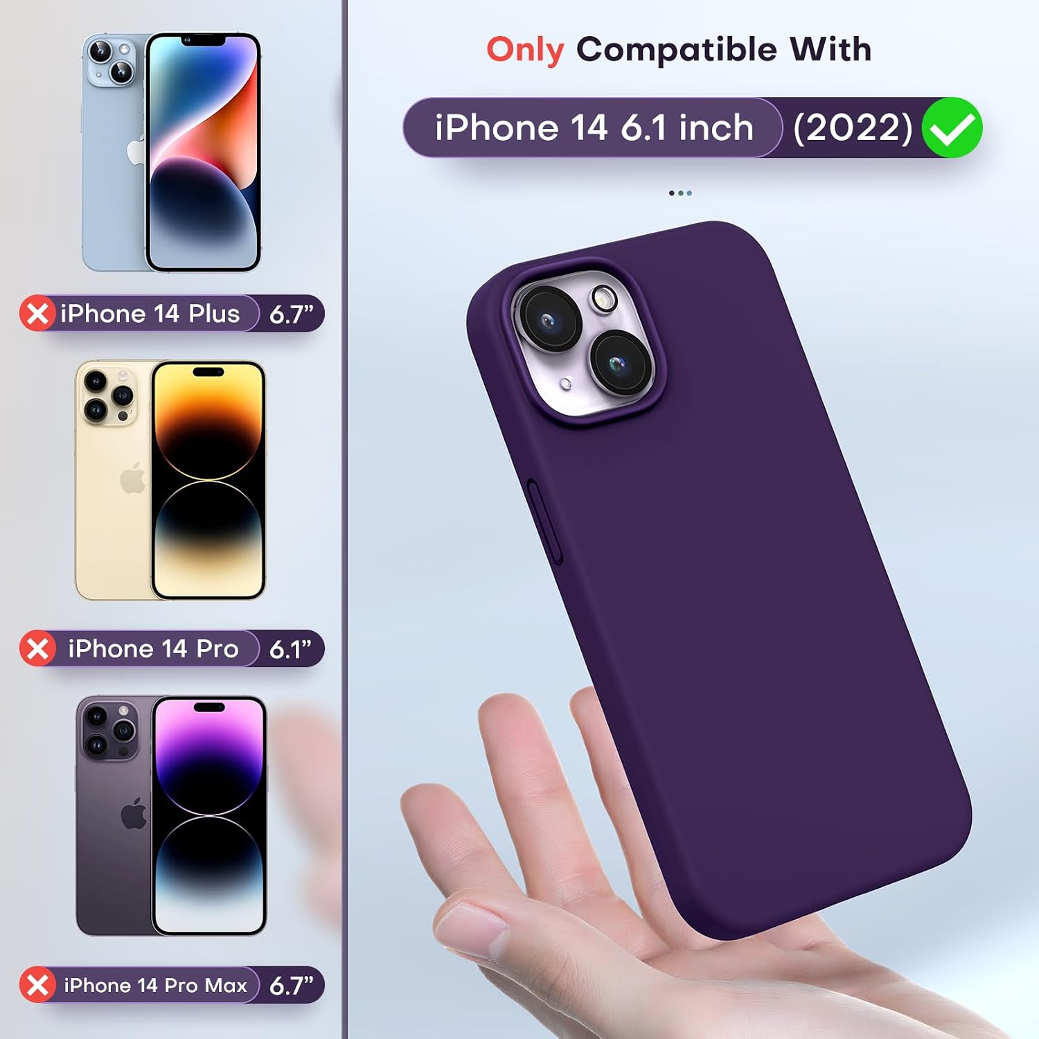 Detalle 2 de TOCOL Silicone for iPhone 14 Case 6.1-Inch Midnight Purple
