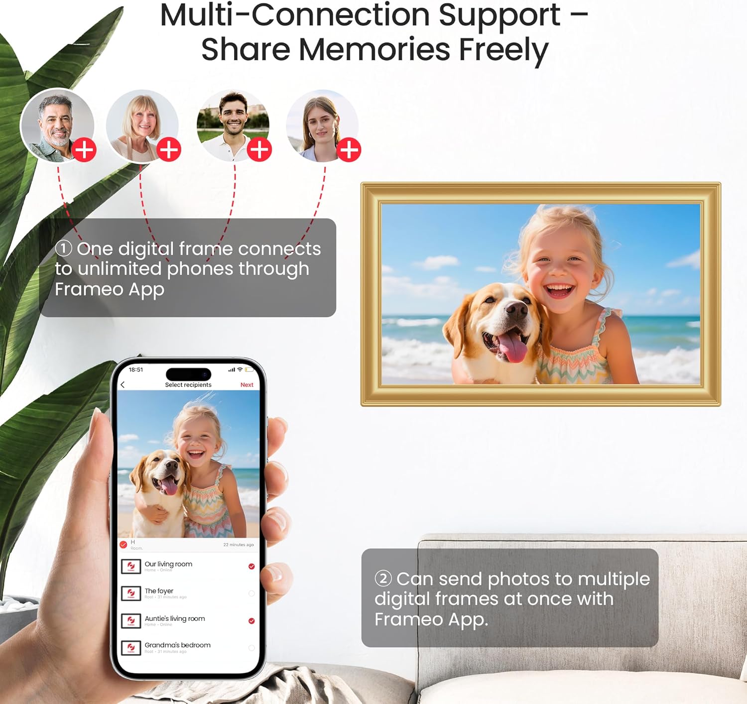 Thumbnail 4 de 64GB Frameo WiFi 15.6" Digital Photo Frame by BIGASUO (Golden) with 1920x1080 IPS Touch Display