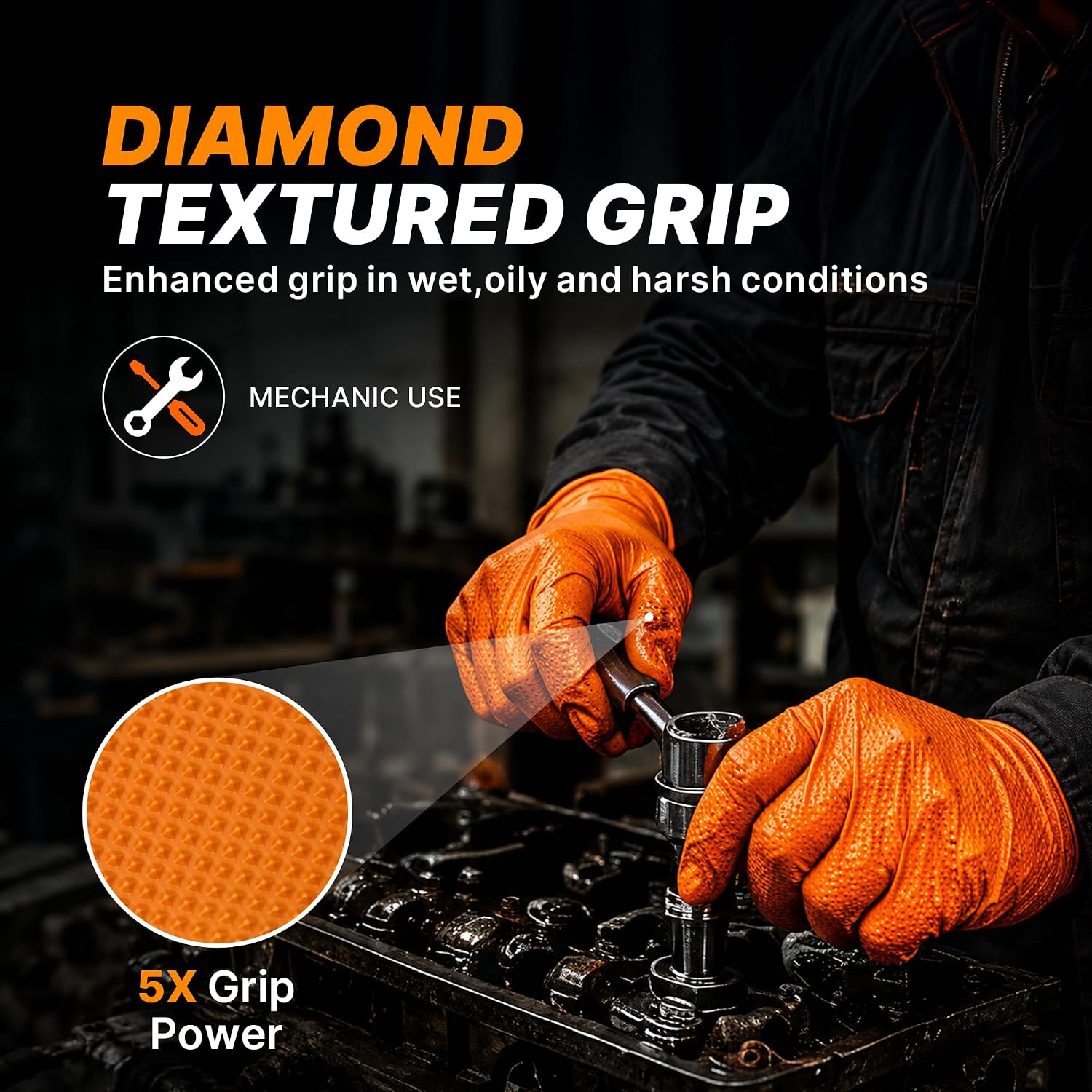 Detalle de TitanFlex Hd45a05 Heavy-Duty Nitrile Gloves, 8-Mil Orange, XXL