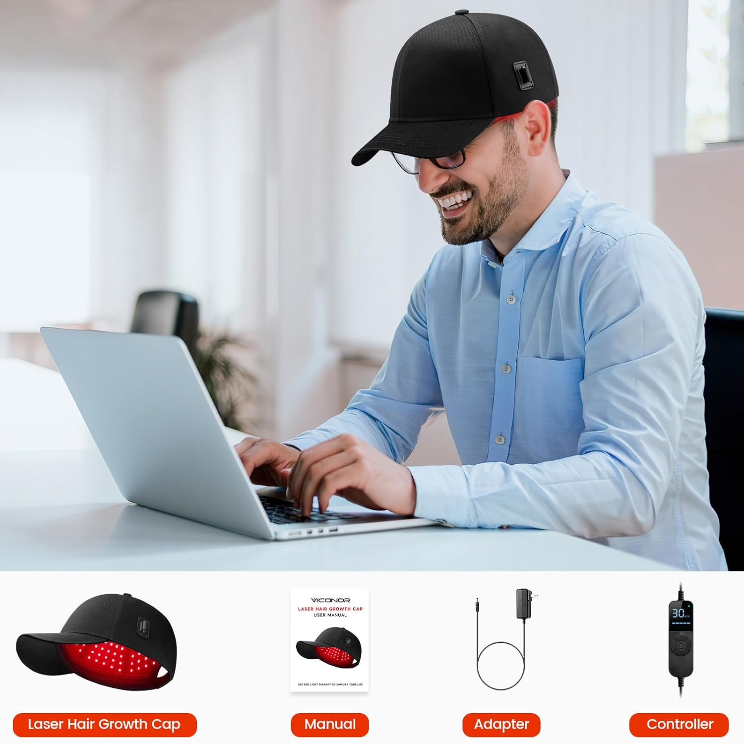 Detalle de Viconor Laser Hair Growth Cap: Red Light Therapy for Men and Women