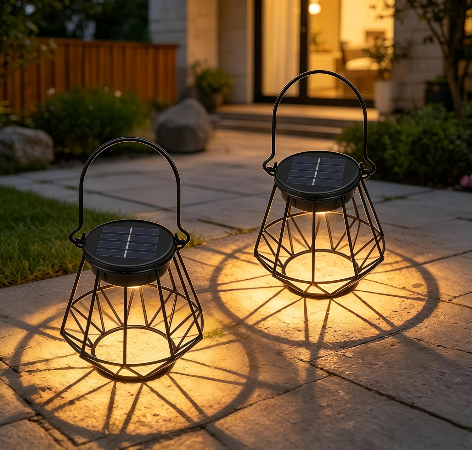 Detalle de Dehobo Lanterne Solari da Esterno 2 Pezzi — Lampione Solare IP65 con LED 2700K, Luce Bianca Calda
