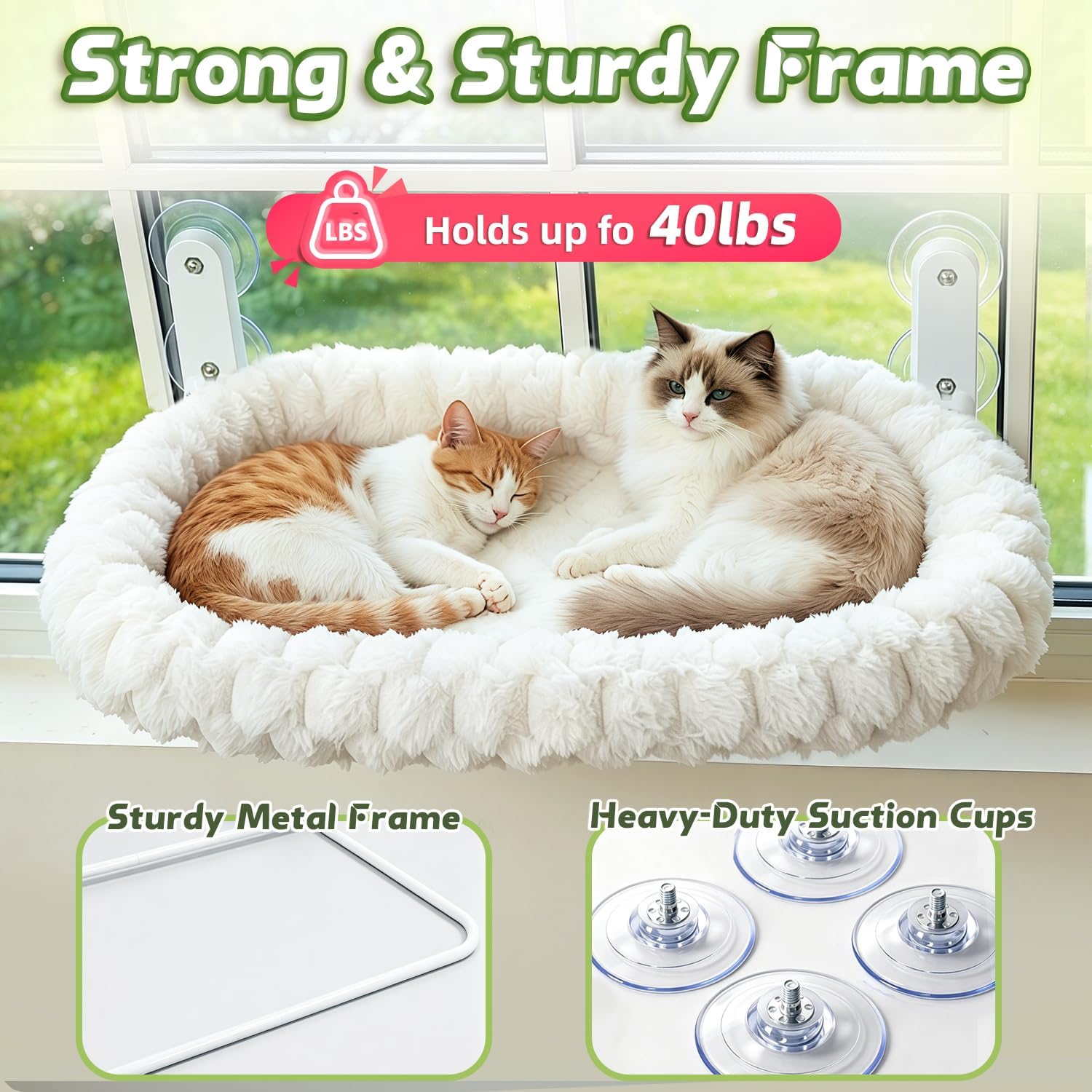 Detalle 2 de AMOSIJOY CWP-L-WHITE-STRIPE Foldable Cat Window Perch, Large White Cushion