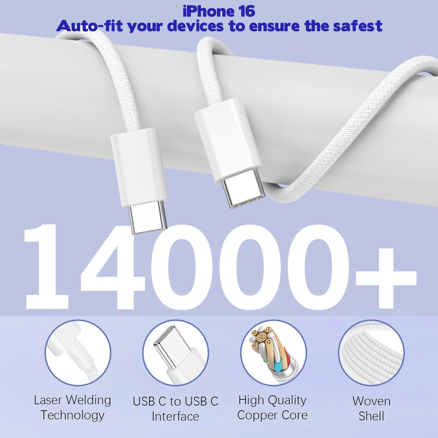 Detalle 2 de iPhone 17/16 Fast Charger Block 60W (2-Pack) with 5 Ports and 6-Ft USB-C Cable