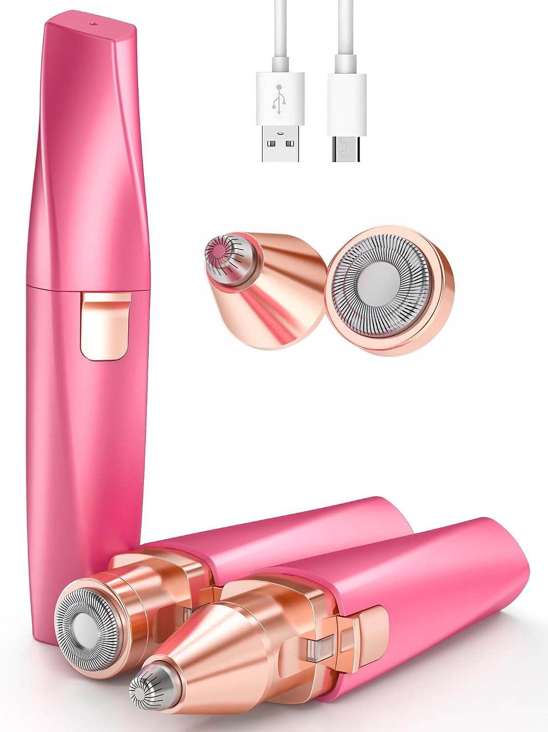 Detalle de Rasoir Visage Femme & Tondeuse à Sourcils 2 en 1 avec LED — Rechargeable, Rouge