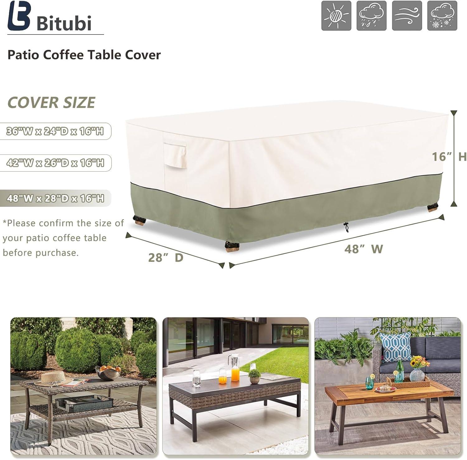 Thumbnail 1 de Bitubi 1026-MB-48 Waterproof Patio Table Cover, 600D Fabric, Beige