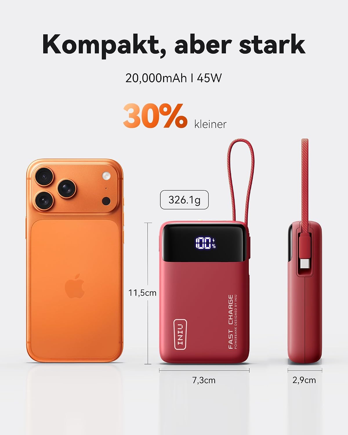 Detalle de INIU 45W Power Bank – Ultraklein mit 20000 mAh und integriertem USB‑C Kabel