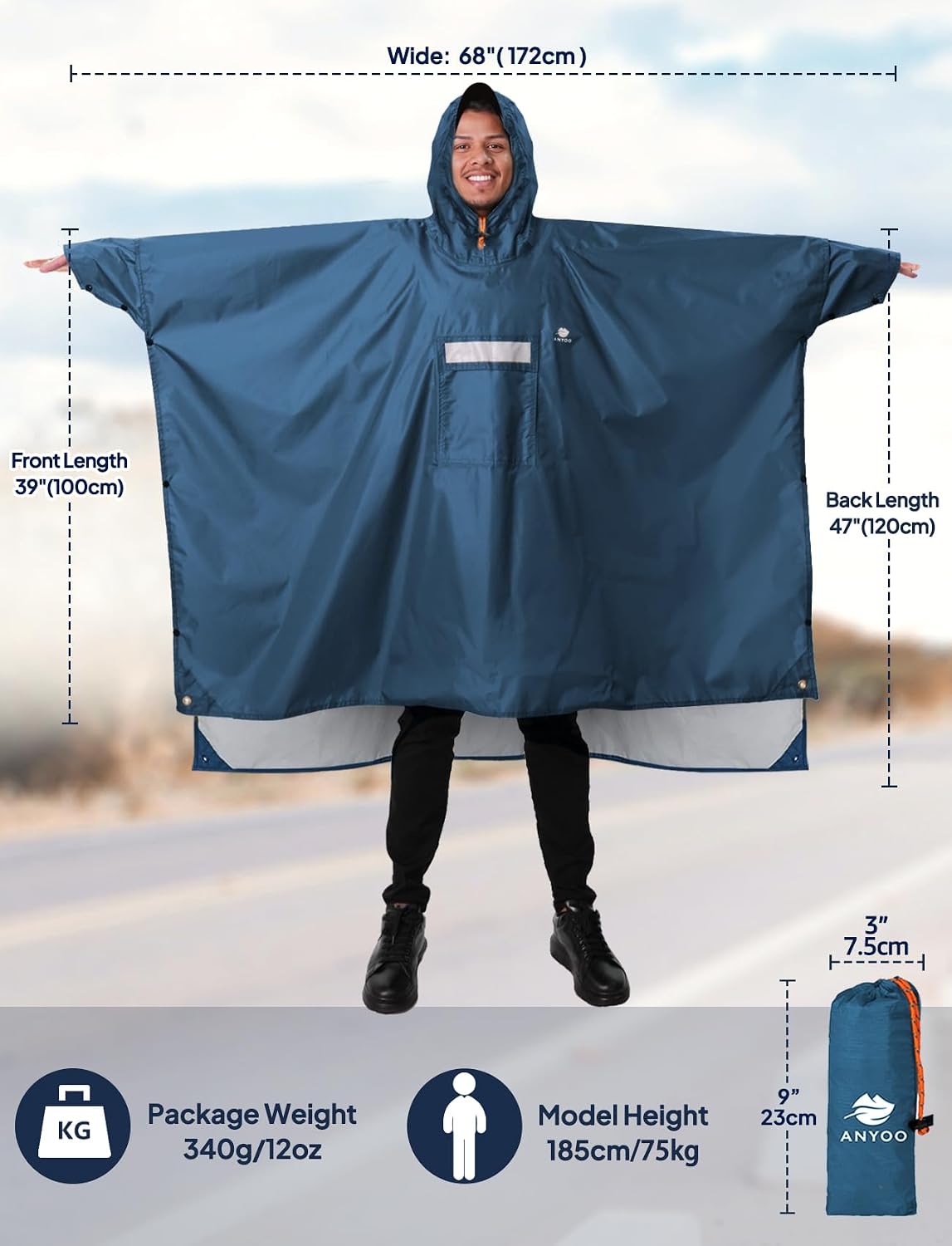 Detalle de ANYOO Leichter wasserdichter Regenponcho – vielseitig, kompakt und belüftet