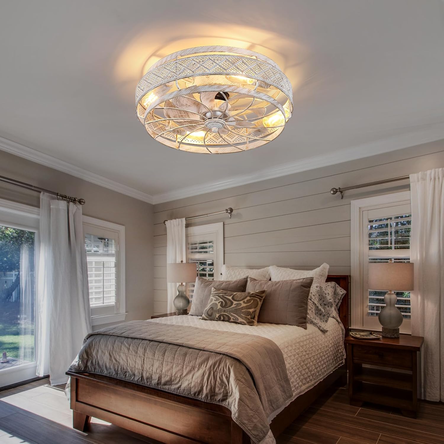 Detalle 2 de SHIHOT 18-inch Low-Profile Caged Ceiling Fan with Light and Remote