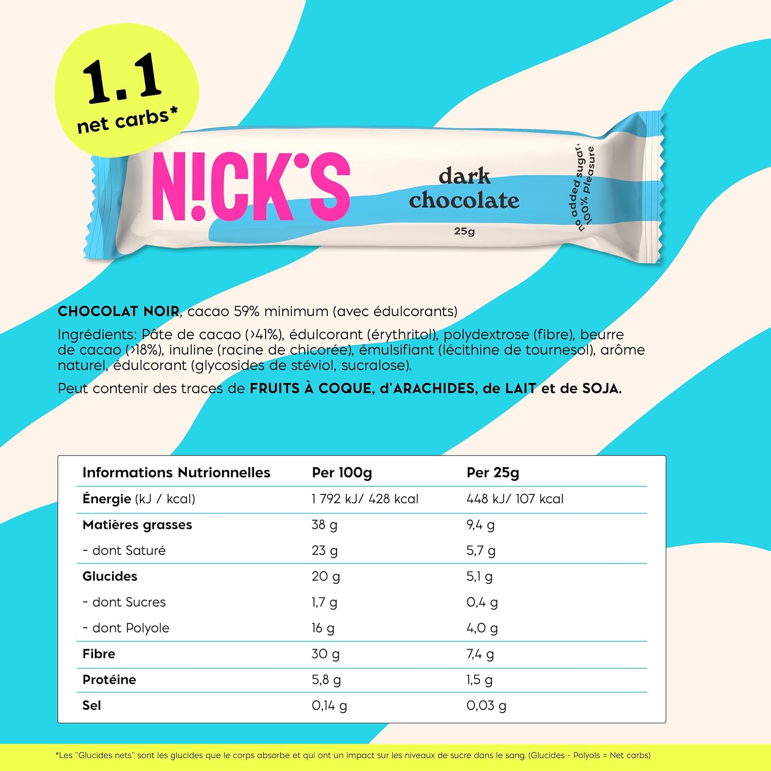 Thumbnail 1 de NICKS Barre Keto 1,1 g glucides 🍫