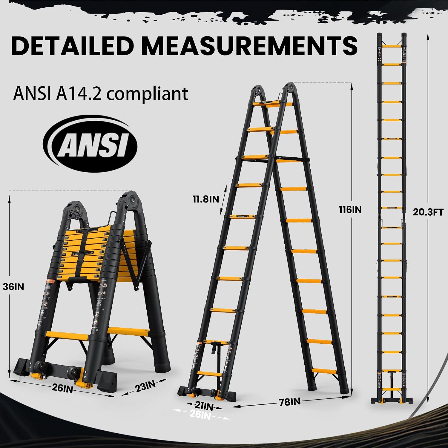 Thumbnail 1 de SINMEIRUN 20AFLY Telescoping Ladder, 20.3 ft, 330 lb, A-Frame/Extension