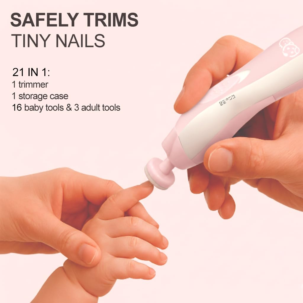 Detalle de ROYAL ANGELS Baby-Nagelfeile 21 in 1 (rosa) mit 13 Ersatzaufsätzen – für Baby-Nägel, Zehen und Polieren