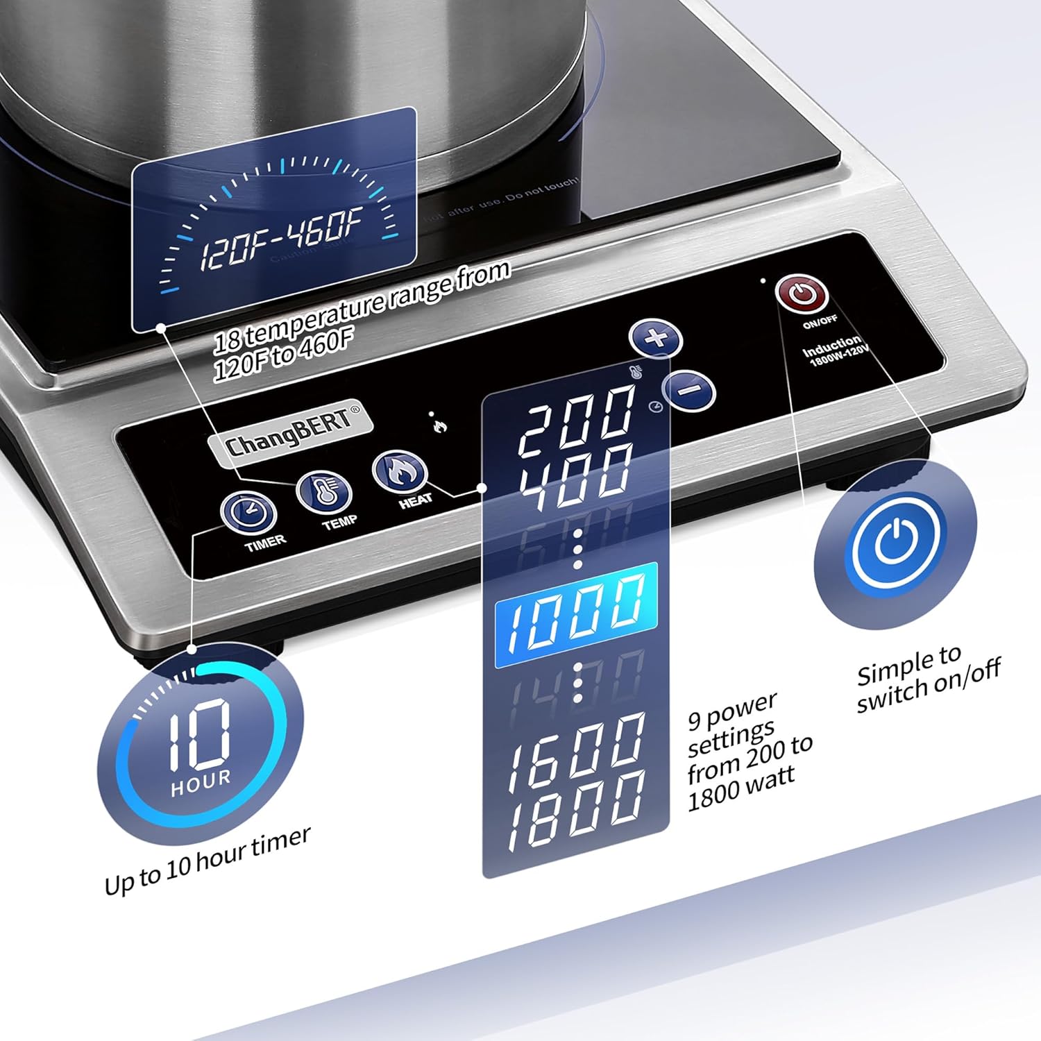 Detalle 2 de ChangBERT Induction Cooktop Portable Commercial-Grade 8" Coil Burner 🧯