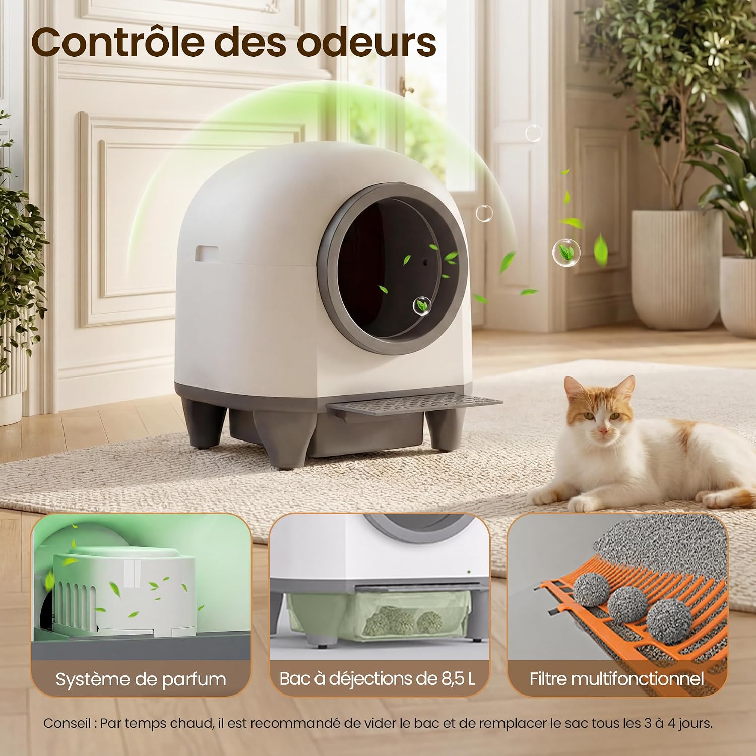 Detalle 1 de Devoko MW-0769E-FR automatische kattenbak van 90 liter met appbediening
