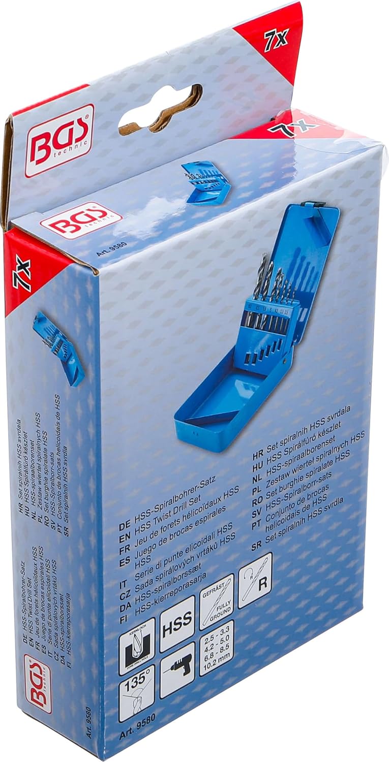 Thumbnail 5 de BGS 9580 - Serie punte elicoidali HSS con foro centrale, 7 pezzi (2,5–10,2 mm)