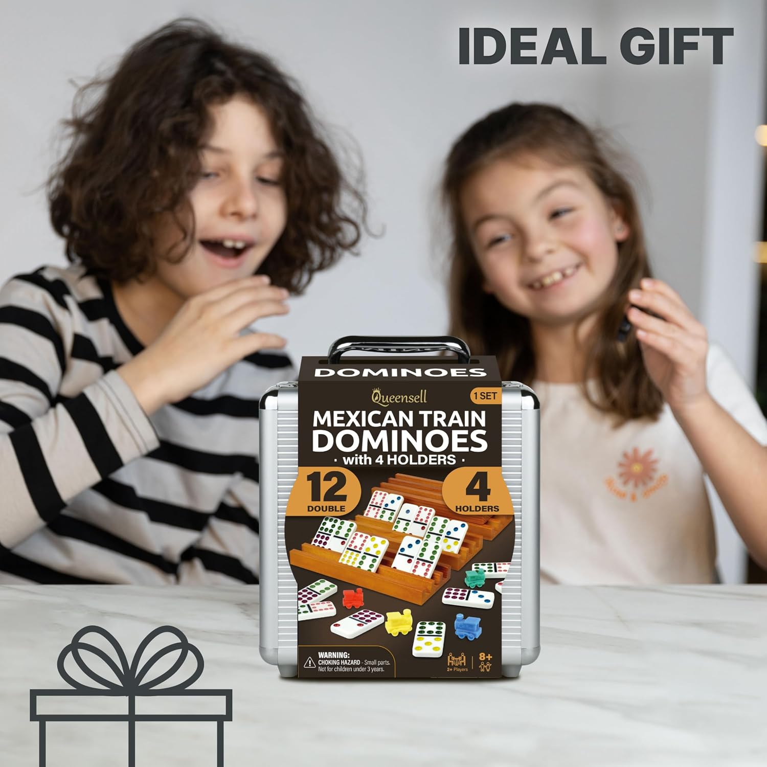 Detalle 2 de Mexican Train Dominoes Set with 4 Holders (Double 12) for Family Game Night