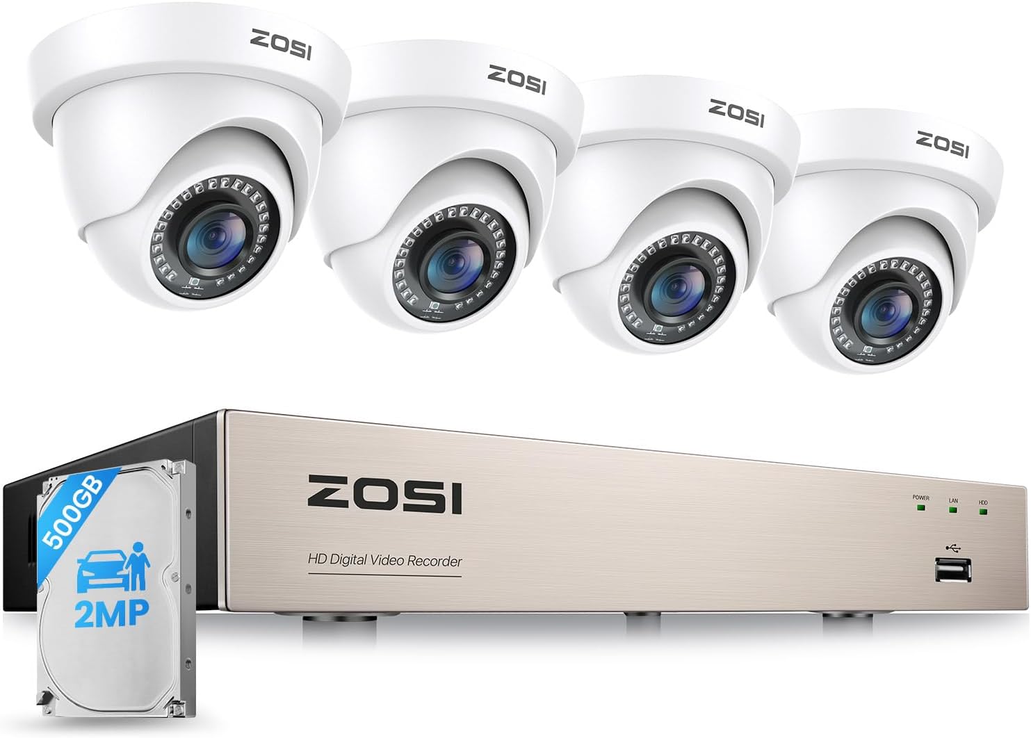 Detalle de ZOSI Kit telecamere di sorveglianza cablate 1080P con DVR 500 GB e 4 telecamere a cupola, per interno/esterno