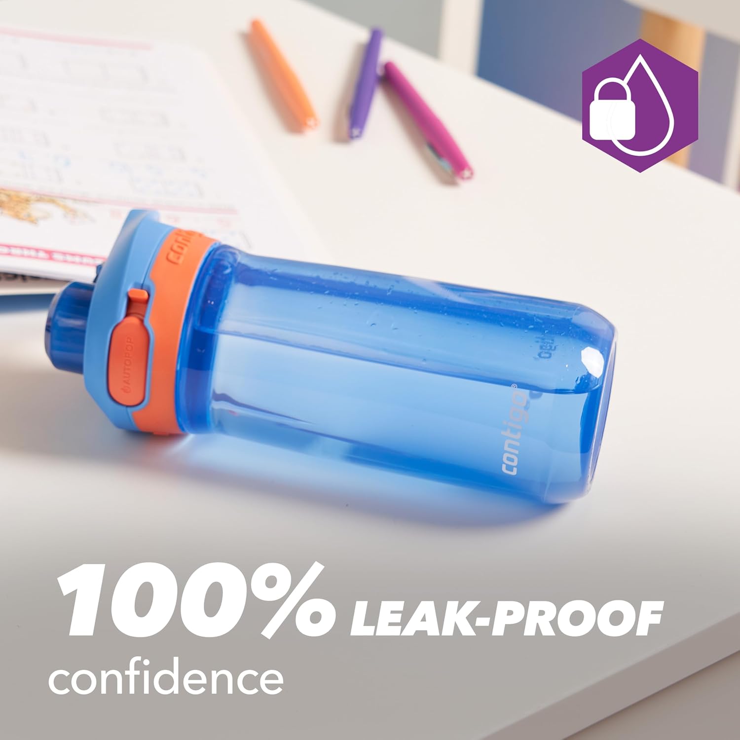 Detalle de Contigo Jessie Autopop – Bouteille d’eau enfant 420 ml, 100% étanche et lavable au lave-vaisselle