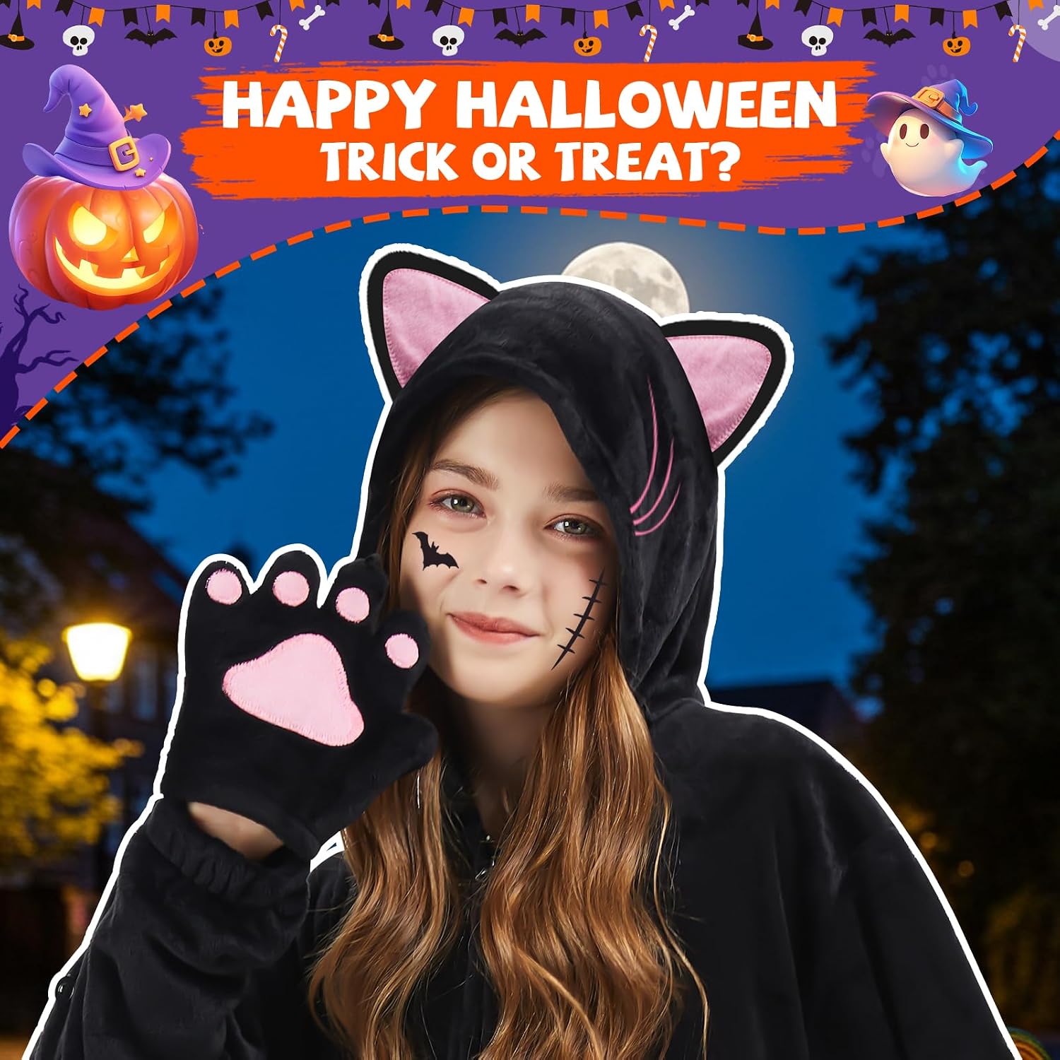 Detalle de GKTZ COS Black Cat Costume Onesie, Size S, Flannel with Cat Ears and Tail