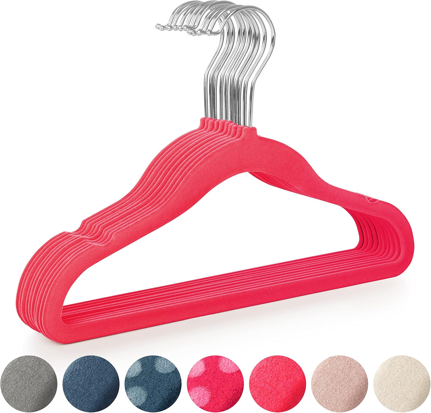Detalle de Laleni Kids Velvet Clothes Hangers, 30 Pink Non-Slip Hangers with 360° Hooks