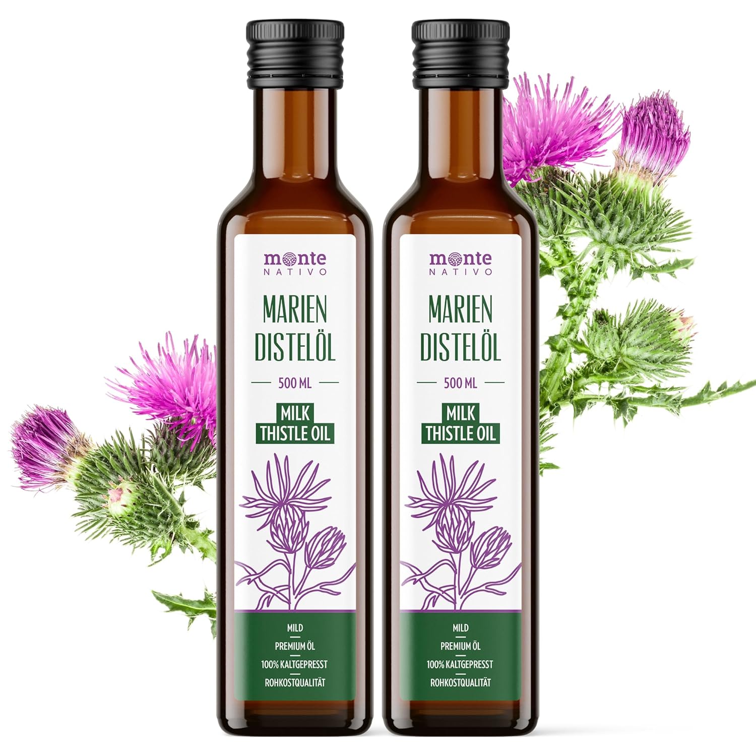 Detalle de Mariendistelöl Monte Nativo (2x500ml) – kaltgepresstes, natives Öl aus Mariendistelsamen