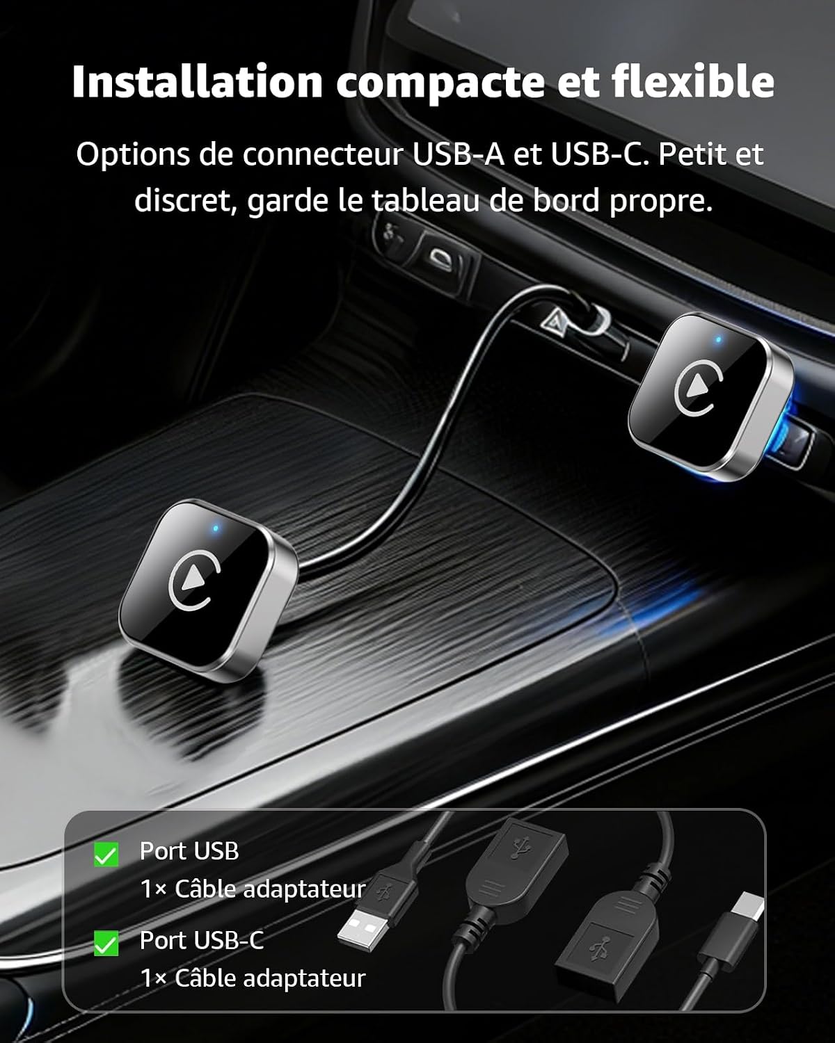Thumbnail 3 de Ancvet CarPlay sans Fil et Android Auto sans Fil – Dongle 2-en-1 USB/USB-C, connexion stable et plug & play