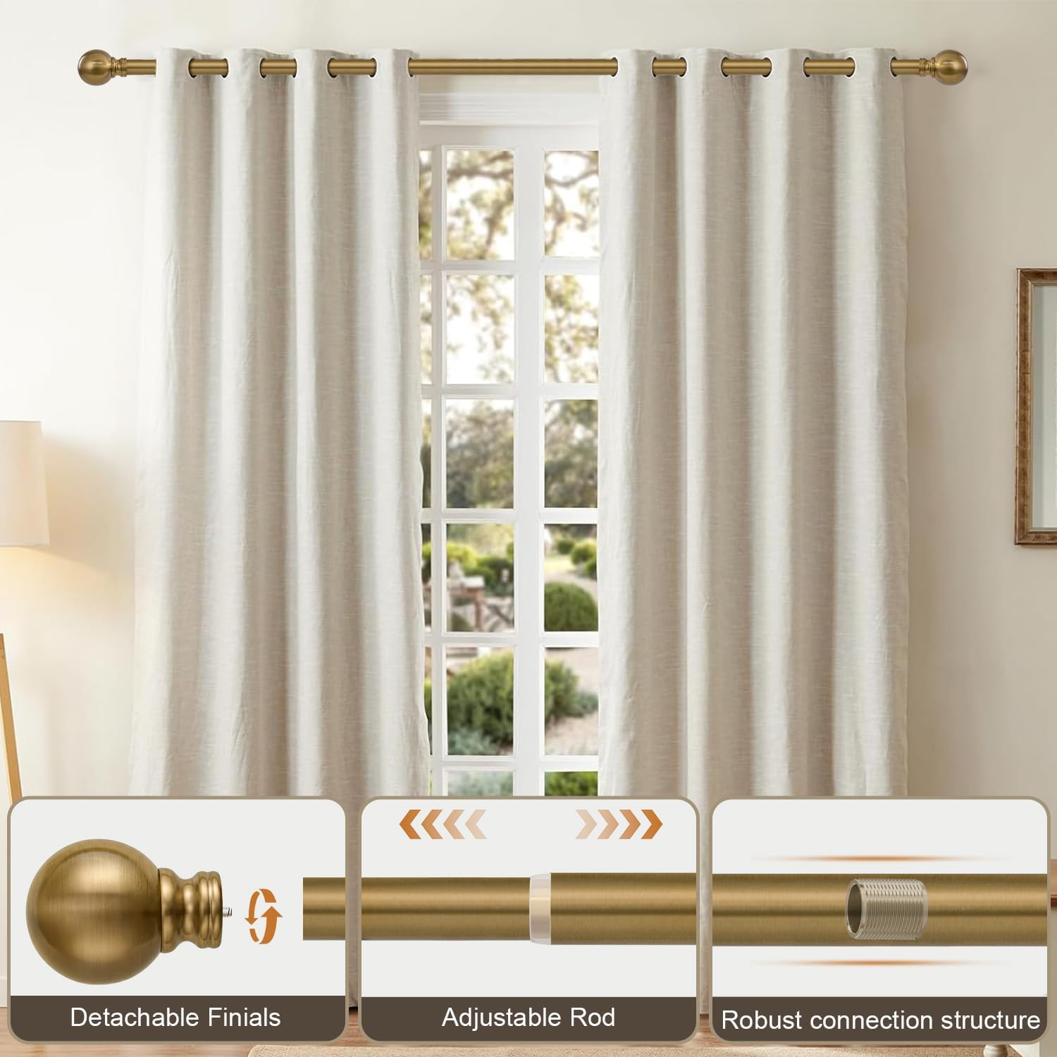 Detalle de Immiehh-144-GCR1 Adjustable Curtain Rod, Warm Gold Iron, 1-Inch Diameter