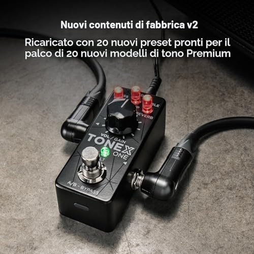 Detalle de IK Multimedia Tone X One pedal: versatilità AI Tone Modeled per chitarra ed effetti in pedaliera