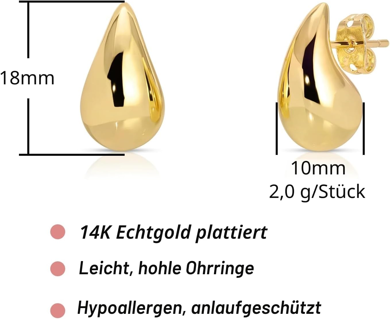 Detalle de Tropfenohrringe für Frauen – dicke Gold-Chunky Creolen aus Messing (ohne Edelstein)