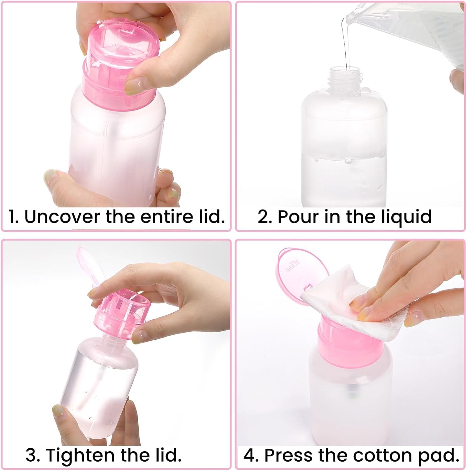 Detalle de Pumtus 16 Pack Push Down Pump Dispenser, 200ml – Leak‑Proof, Refillable Bottles for Acetone, Alcohol, and Skincare
