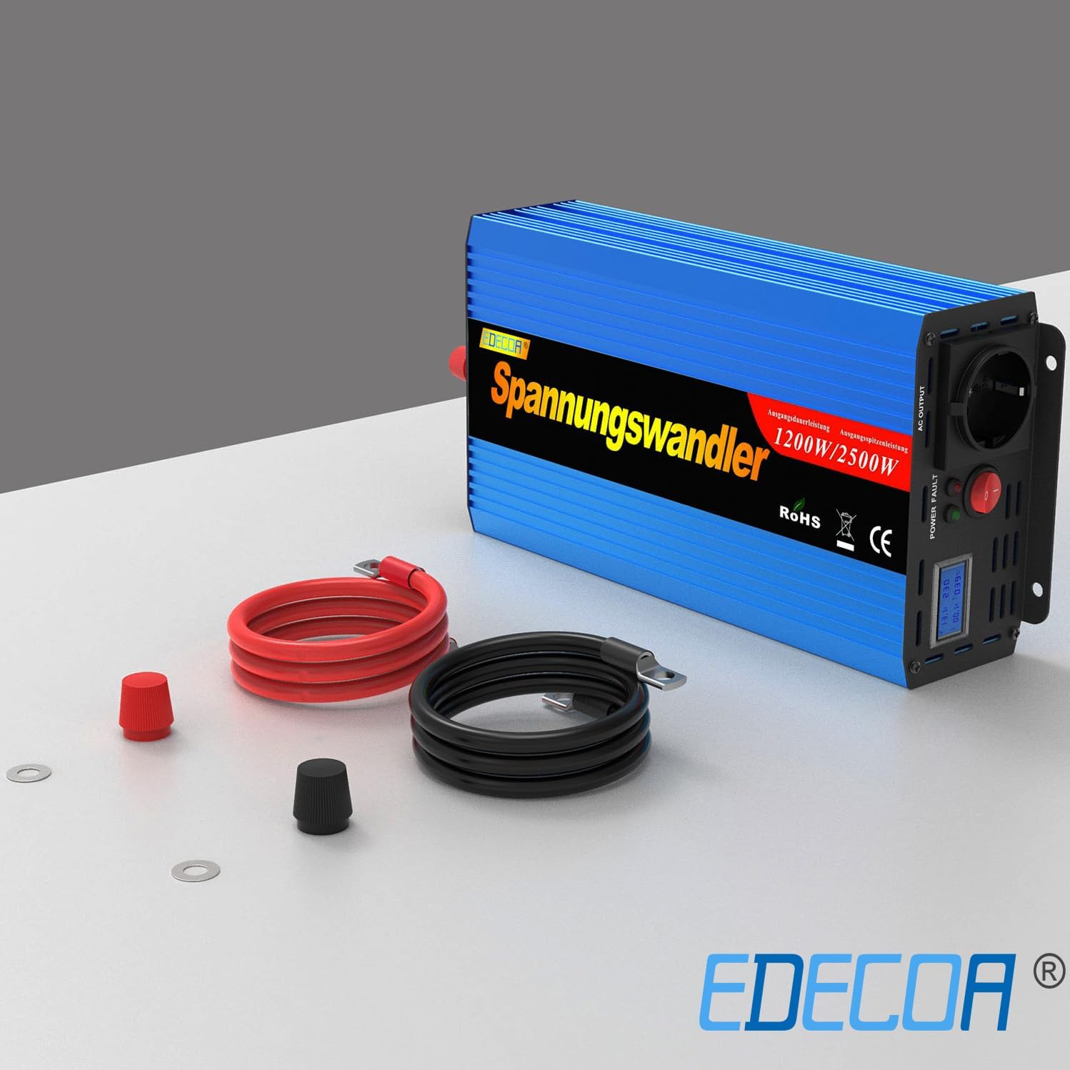 Thumbnail 2 de EDECOA Convertisseur 12V/220V 1200W à onde sinusoïdale modifiée avec écran LCD et câbles