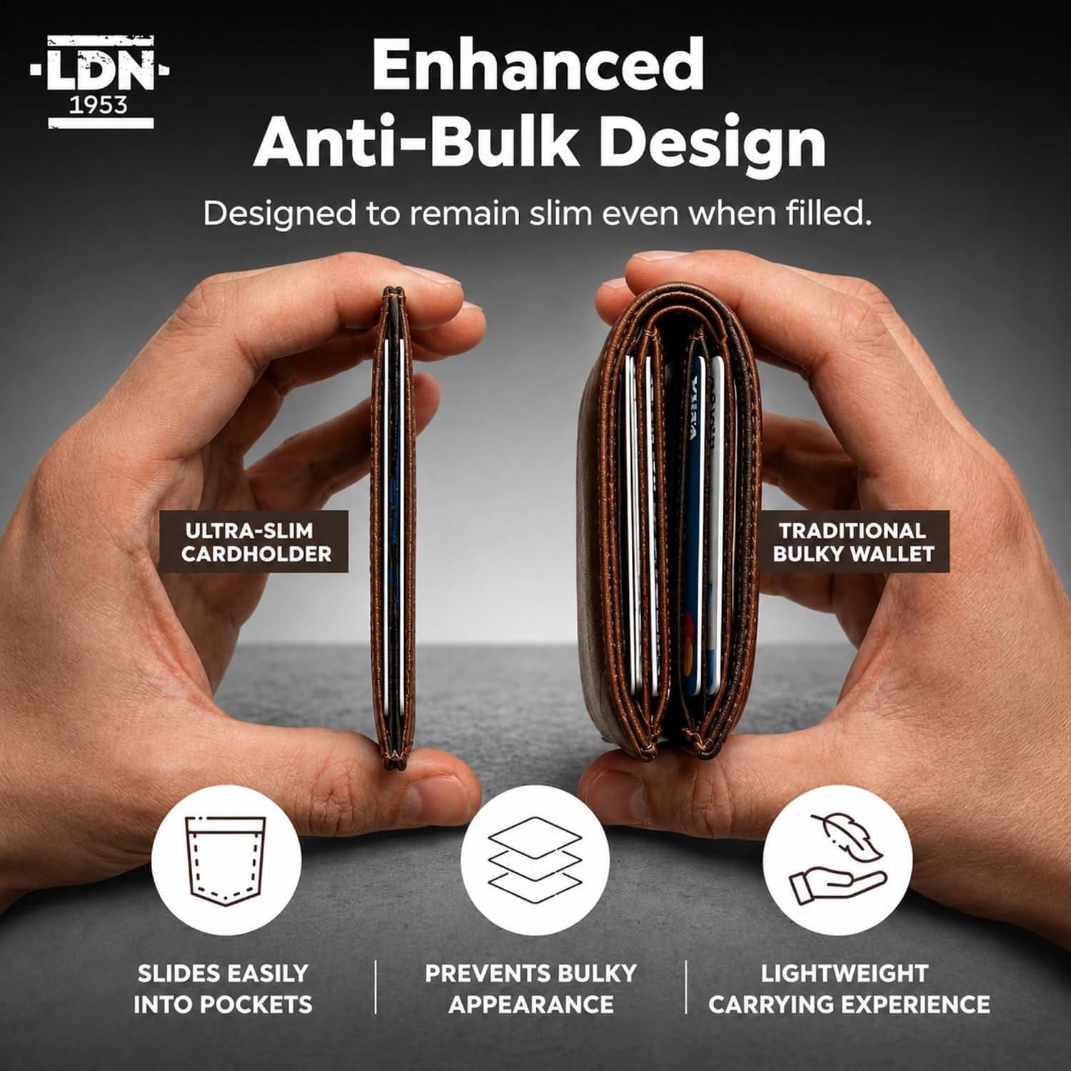 Detalle de LDN 1953 RFID Card Holder Wallet for Men – Ultra-Slim Cow Martini Leather, Brown