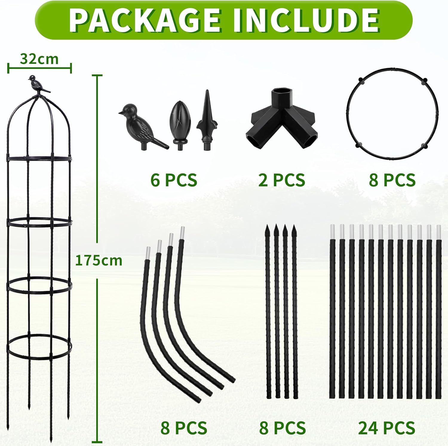 Detalle de Garden Obelisk Trellis 175cm – Weatherproof Steel Plant Support with 3 Finials