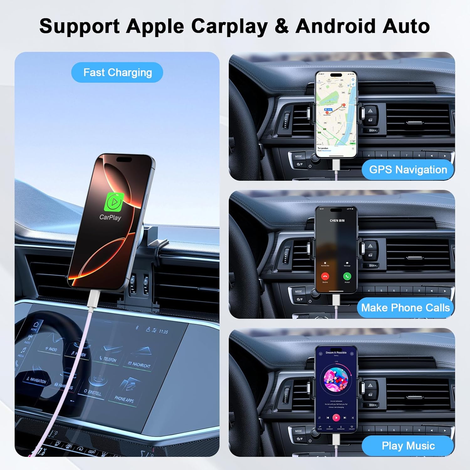 Thumbnail 3 de Car CarPlay Cable for iPhone 16/15 (3 Pack) – 2m USB-A to USB-C Woven Car Charger Cord, Purple