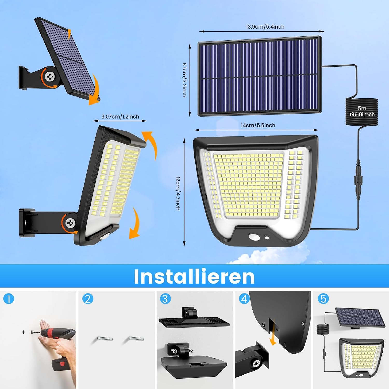 Thumbnail 6 de Solar Strahle von spqment: Außen-Solarlampe mit Bewegungsmelder, 288 LEDs und 270° Erfassung