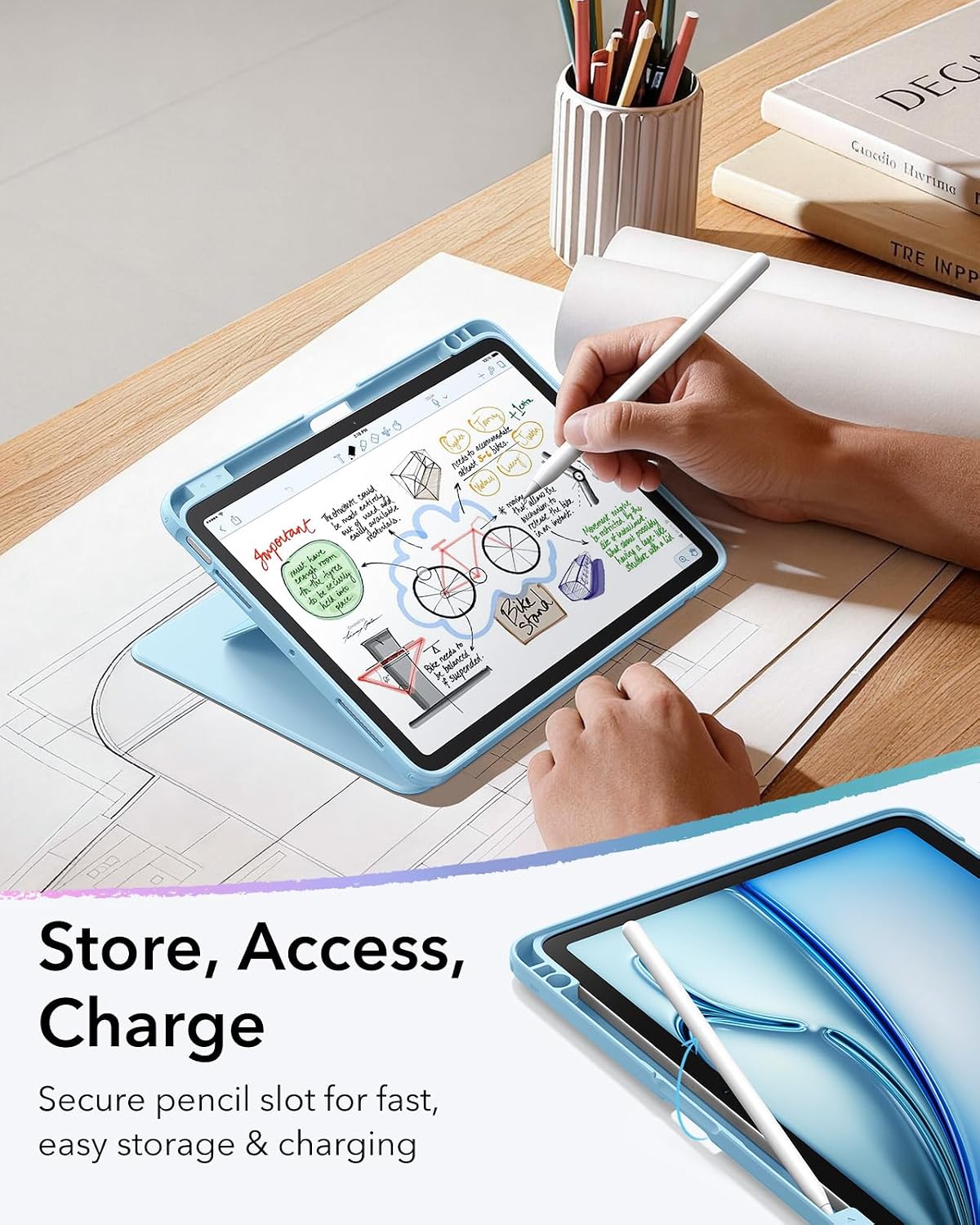 Thumbnail 6 de ESR Hülle für iPad Air 11 Zoll M4/M3/M2 (2026/2025/2024) – Vertikalsäule, Mehrwinkel-Stand, Ultrastabil, Hellblau