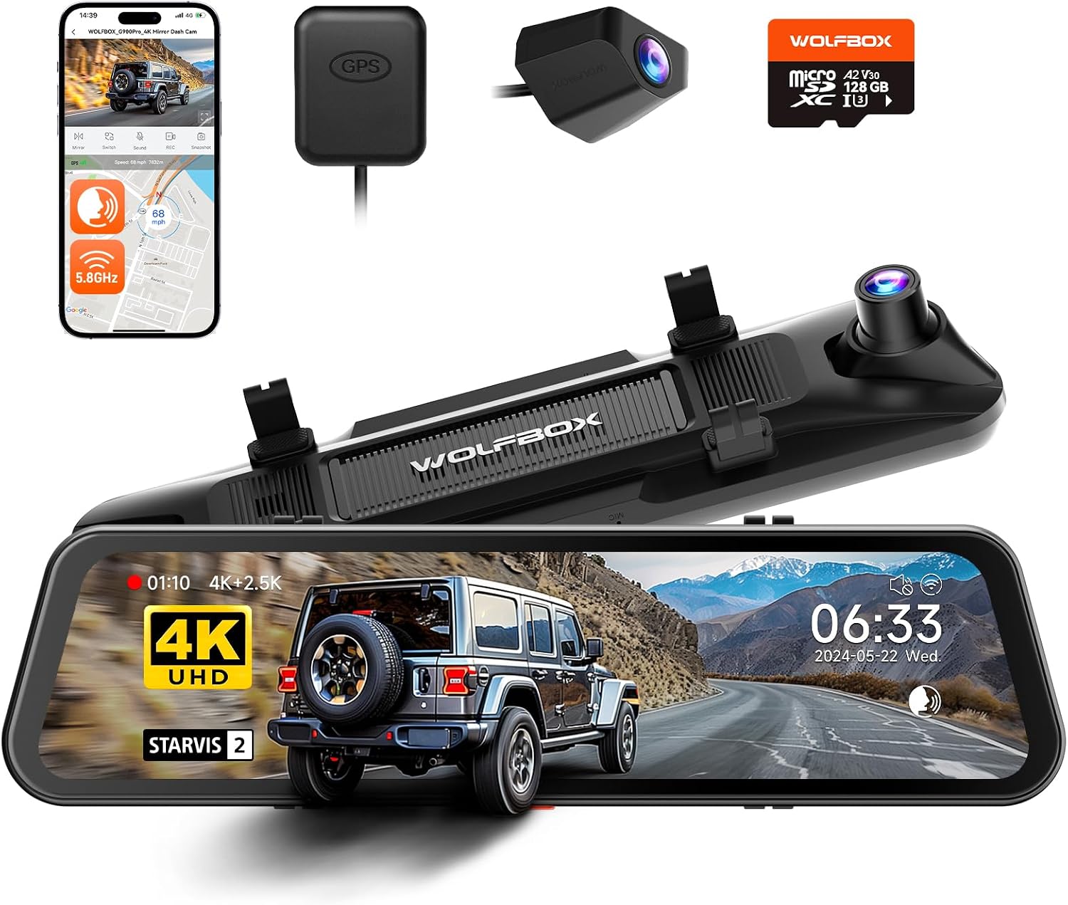 Detalle de WOLFBOX G900 PRO Mirror Dash Cam 128GB