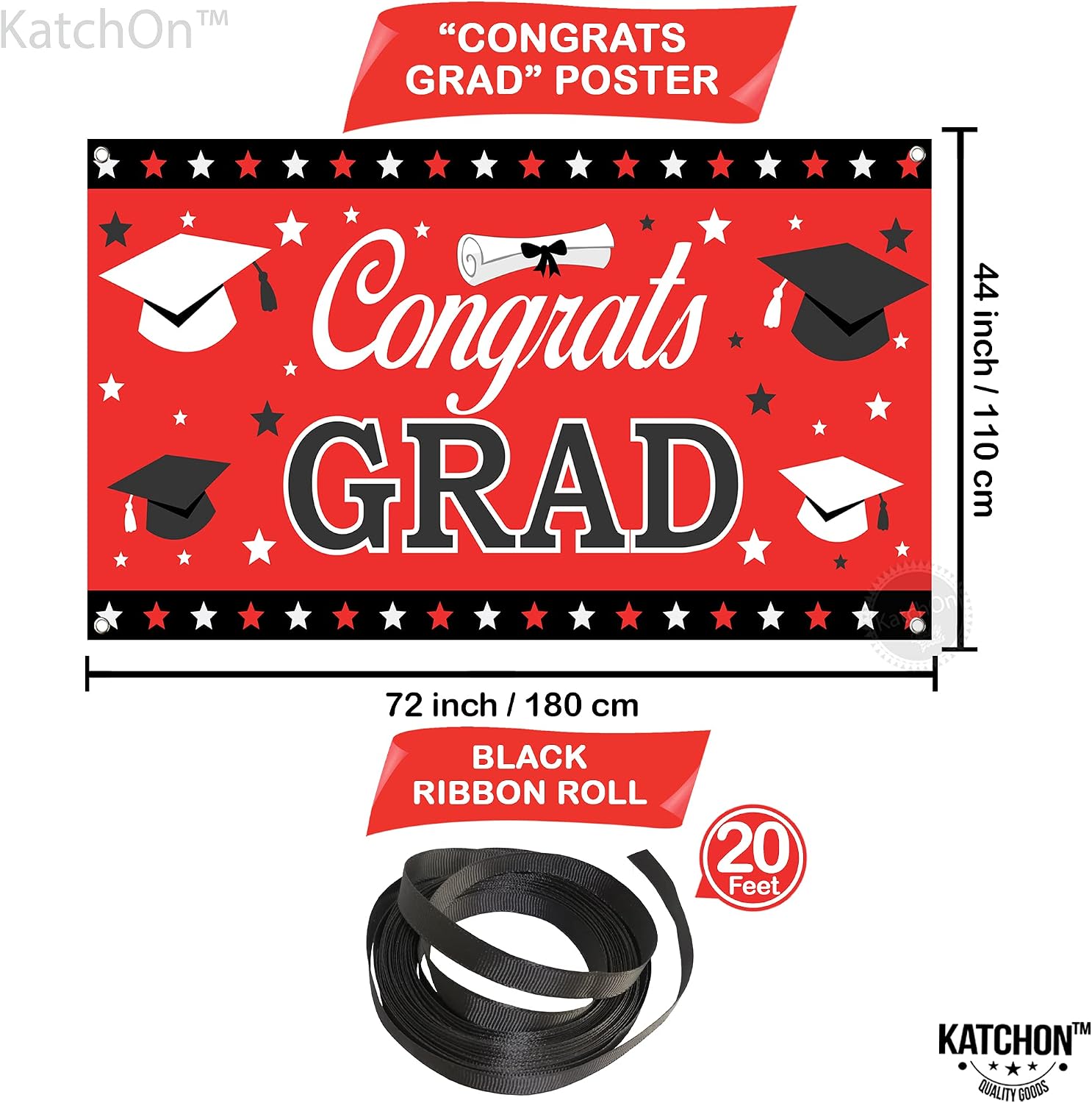Thumbnail 3 de Graduation Decorations 2026 | Red & Black Congrats Grad Banner (72x44) by KatchOn