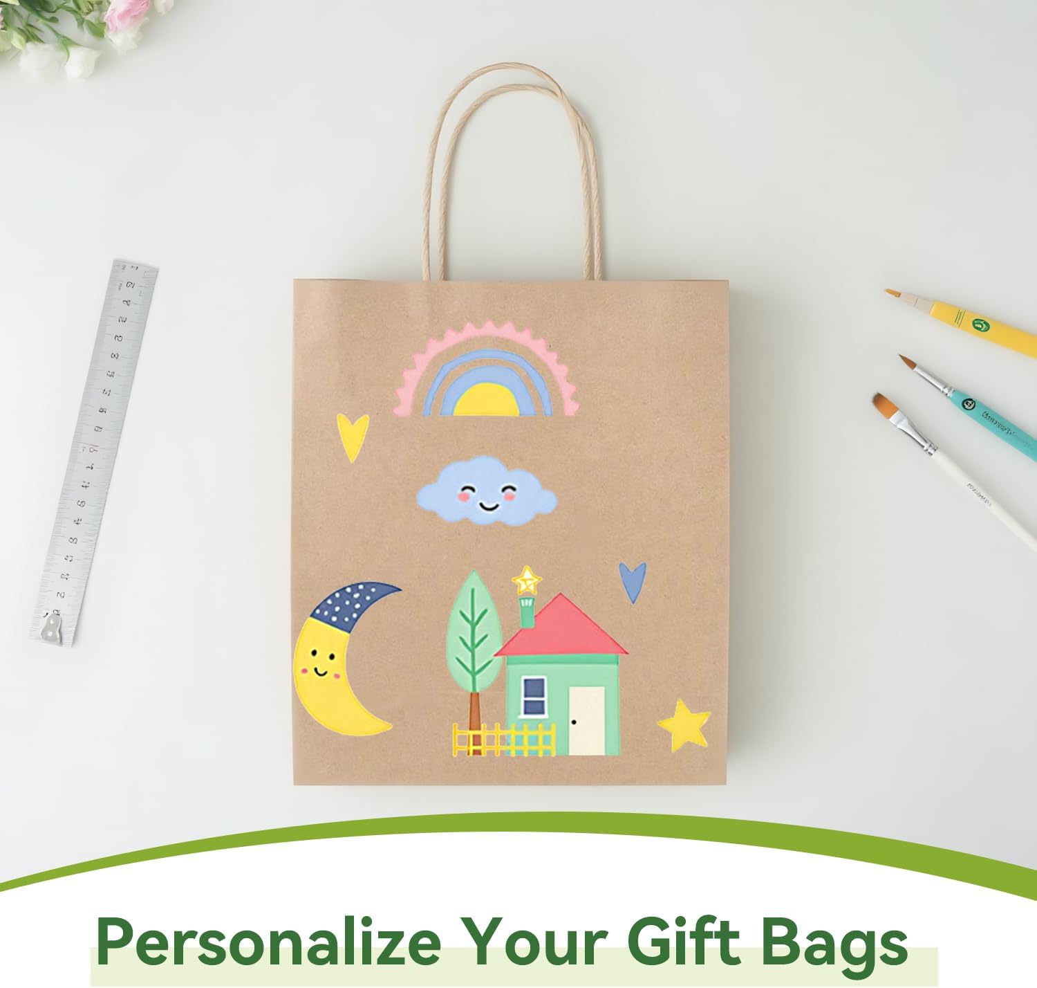 Detalle de Brothersbox 100-Pack Kraft Paper Gift Bags with Handles, 8 x 4.76 x 10 Inches
