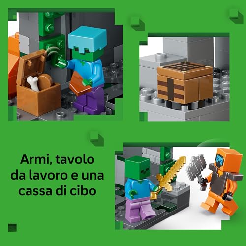 Thumbnail 2 de LEGO Minecraft Zombie Dungeon (21587): Giocattolo interattivo con Viandante, 3 Zombie, Slime e Tavolo da Crafting