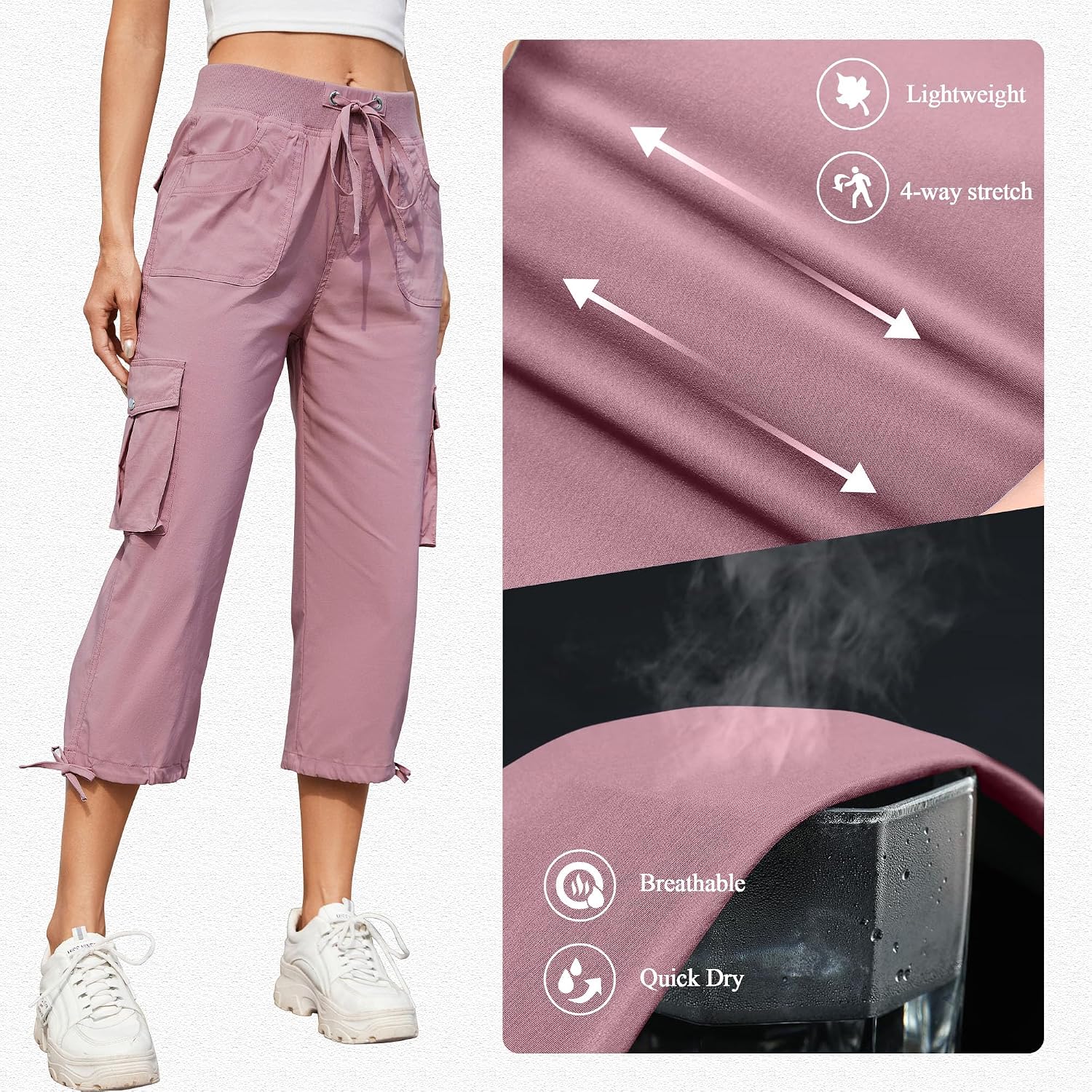 Thumbnail 3 de Hormtaer Hose Damen 3/4 Sommer Casual Cargohose Caprihose Jogginghose – 6 Taschen, Comfy Stretch