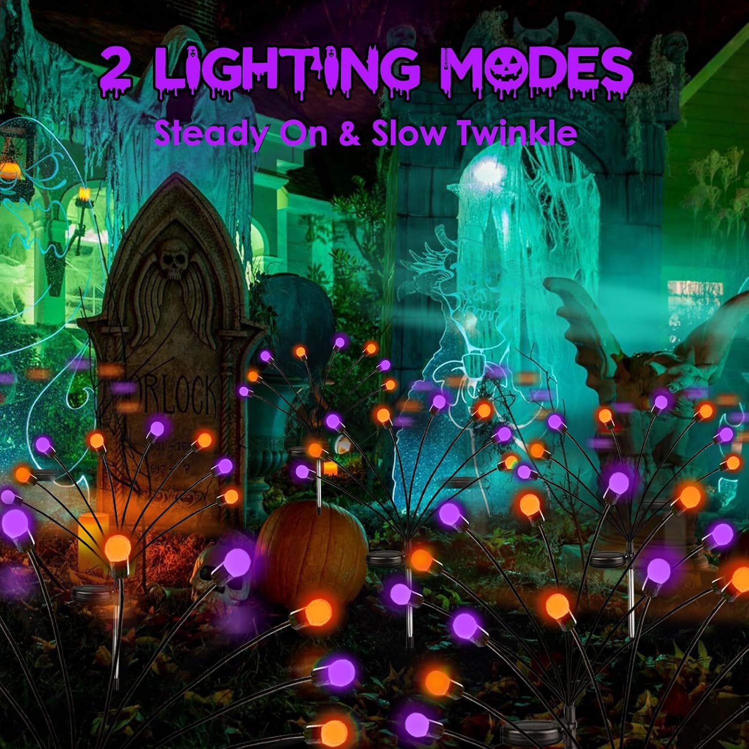 Detalle 2 de SANJICHA Solar Lights FFY 6-Pack Firefly Lights, Orange & Purple, 2 Modes