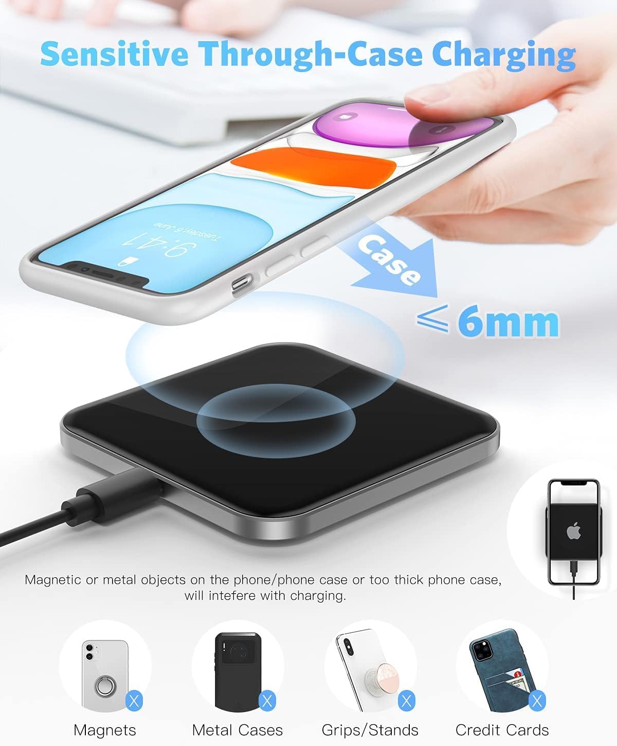 Thumbnail 4 de AGPTEK draadloze Qi-lader tot 15 W met USB-C, zwart laadpad