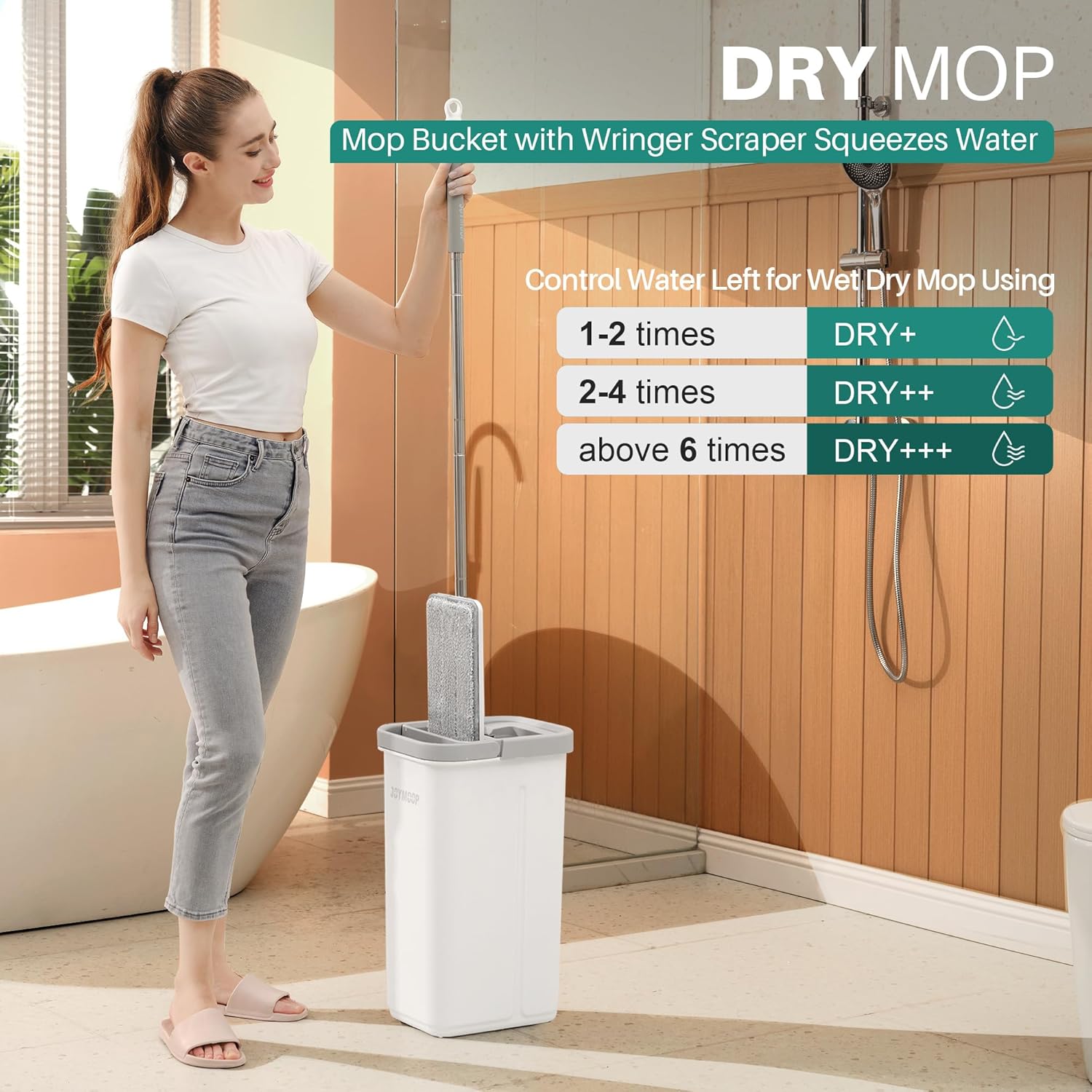 Thumbnail 1 de JOYMOOP Flat Mop and Bucket Set with Microfiber Pad + 12 Disposable Toilet Brushes in Stainless Steel Holder