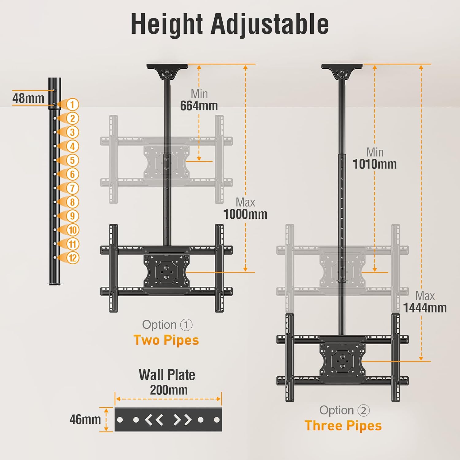 Thumbnail 3 de ELIVED ceiling TV bracket for 37–75 inch TVs (max VESA 600x400mm, up to 50kg)