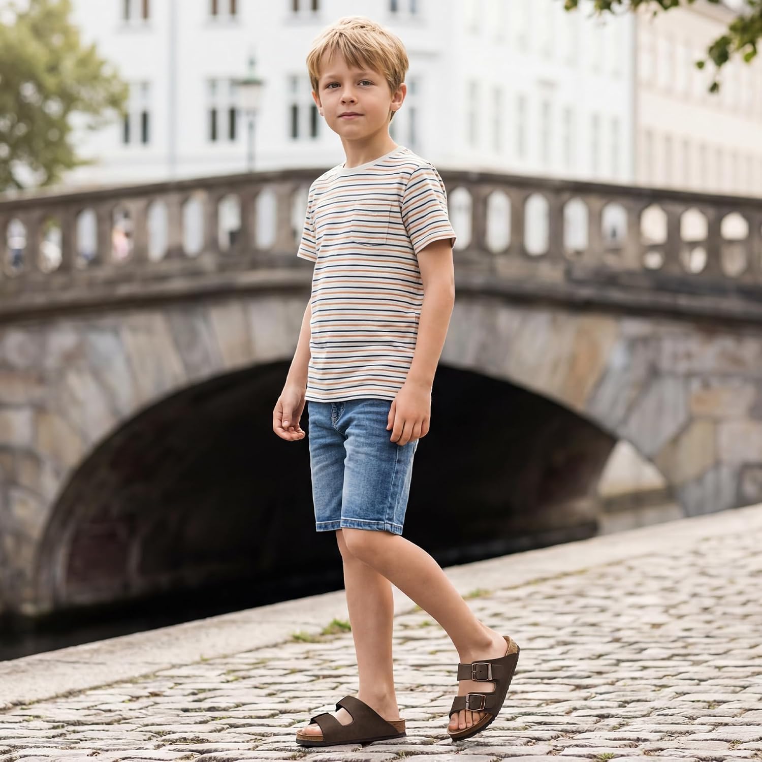 Detalle de K KomForme Kids Sandals with Cork Footbed: Adjustable, Comfortable Slides for Little and Big Kids